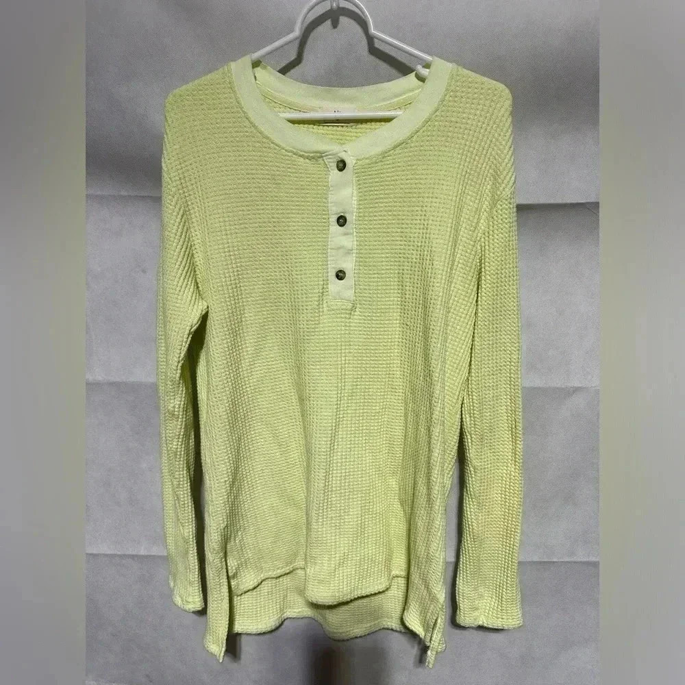 Anthropologie Pale Lime Green Waffle Henley Tunic